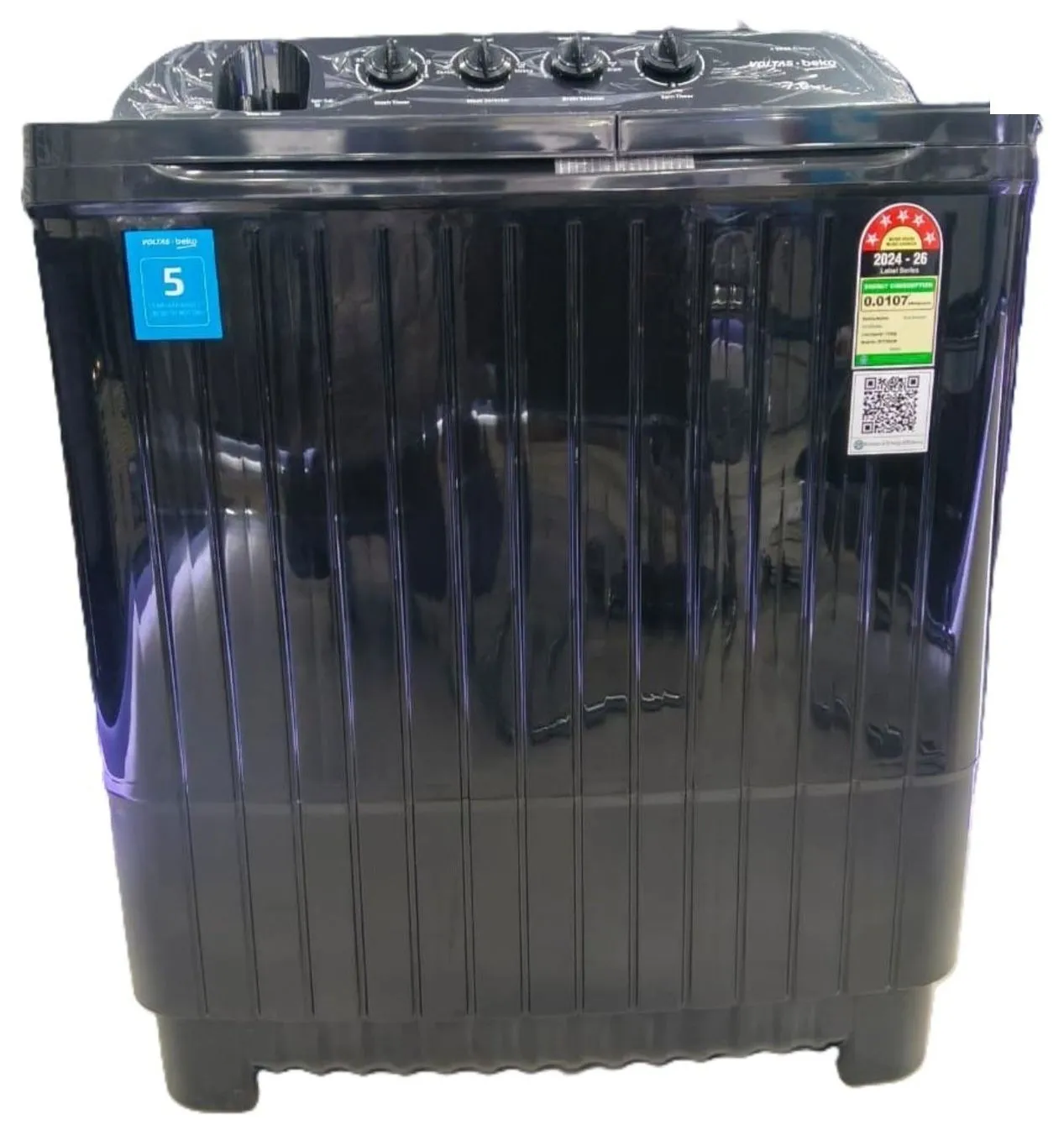 Voltas Beko 7 kg 5 Star Semi-Automatic Top Load Washing Machine (WTT70DLIM, Black)